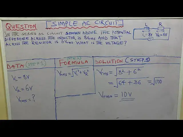 'Video thumbnail for In the series a. c circuit shown above, the potential difference across the inductor is 8Vr.m.s and'