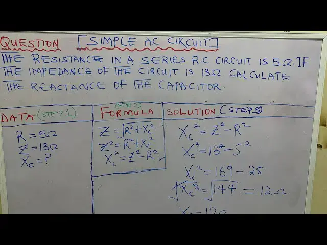 'Video thumbnail for The resistance in a series R.C circuit is 50 ohms. If the impedance of the circuit is 13 ohms'