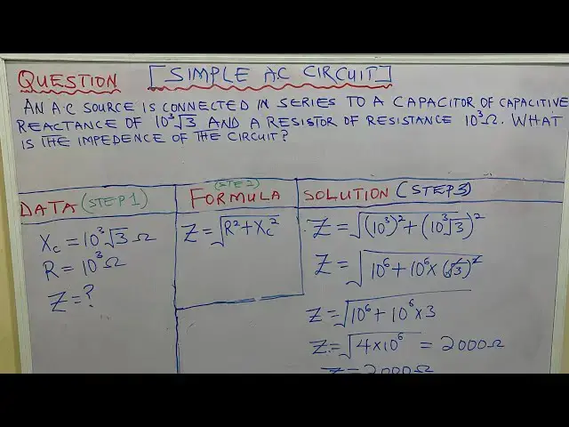 'Video thumbnail for An a.c source is connected in series to a capacitor of capacitive reactance of 10³√3 and a resistor'