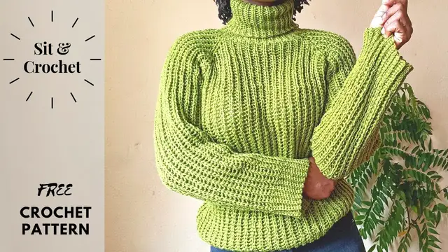'Video thumbnail for Crochet Turtleneck Sweater | FREE Pattern Available'