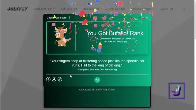 'Video thumbnail for Clicks Per Two Seconds Test | Buffalo Rank Demonstration | 12 CPS | Joltfly'