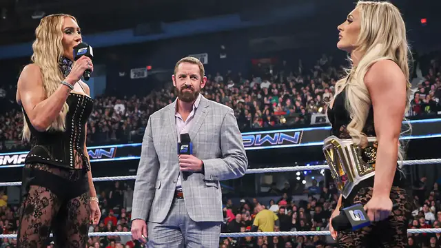 'Video thumbnail for Charlotte Flair & Tiffany Stratton Went Off-Script During SmackDown'