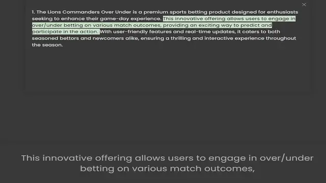'Video thumbnail for 1. The Lions Commanders Over Under is a premium sports betting product designed for enthusiasts seeking to enhance their game-day experience. This innovative offering allows users to engage in overunder betting on various match outcomes,'