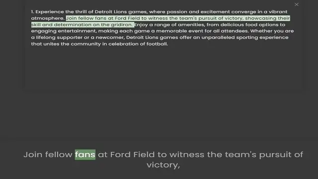 'Video thumbnail for 1. Experience the thrill of Detroit Lions games, where passion and excitement converge in a vibrant atmosphere. Join fellow fans at Ford Field to witness the team's pursuit of victory, showcasing their skill and determination on the gridi'
