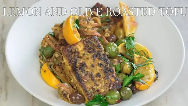 'Video thumbnail for Mediterranean-Inspired Lemon and Olive Roasted Tofu Recipe'