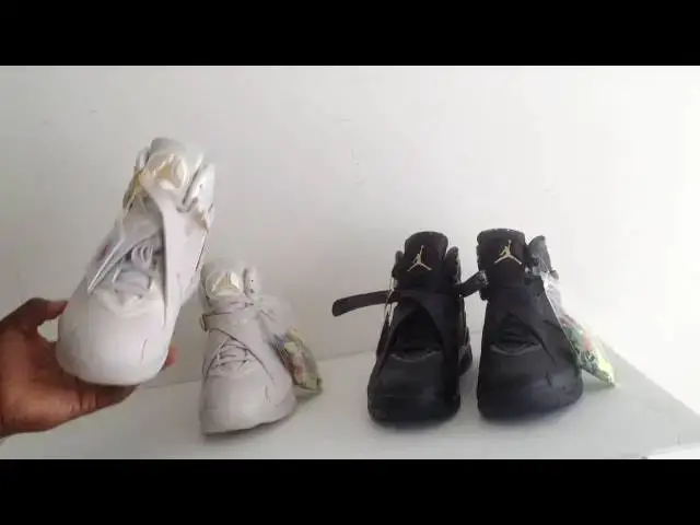 'Video thumbnail for Air Jordan 8 Retro Championship Pack Champagne & Confetti Light Gold Black First Look'