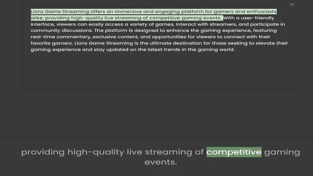 'Video thumbnail for Lions Game Streaming offers an immersive and engaging platform for gamers and enthusiasts alike, providing high-quality live streaming of competitive gaming events. With a user-friendly interface, viewers can easily access a variety of ga'