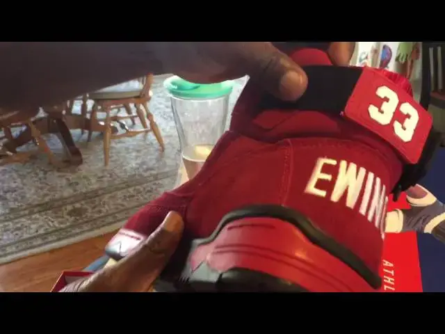 'Video thumbnail for Patrick Ewing Athletics 33 Hi Suede Red Black'