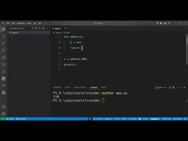 'Video thumbnail for Python 3 Program to Add Two Numbers Using Function in Terminal Tutorial For Complete Beginners'