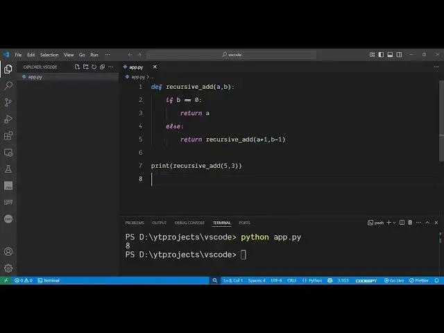 'Video thumbnail for Python 3 Program to Add Two Numbers Using Recursion in Terminal Tutorial For Complete Beginners'