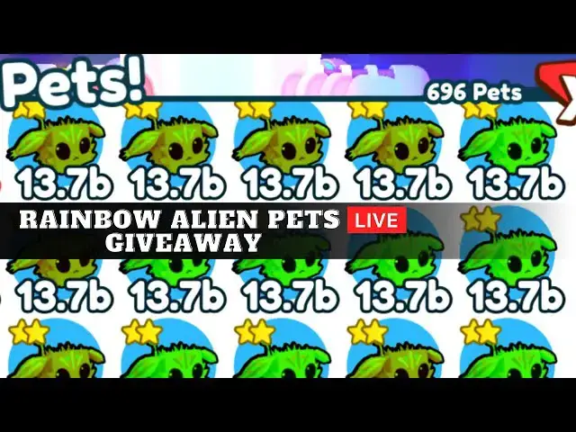 'Video thumbnail for 🔴LIVE Pet simulator x *RAINBOW ALIEN PETS* Pets Giveaway |  Planet Egg ROBLOX Owlzo'