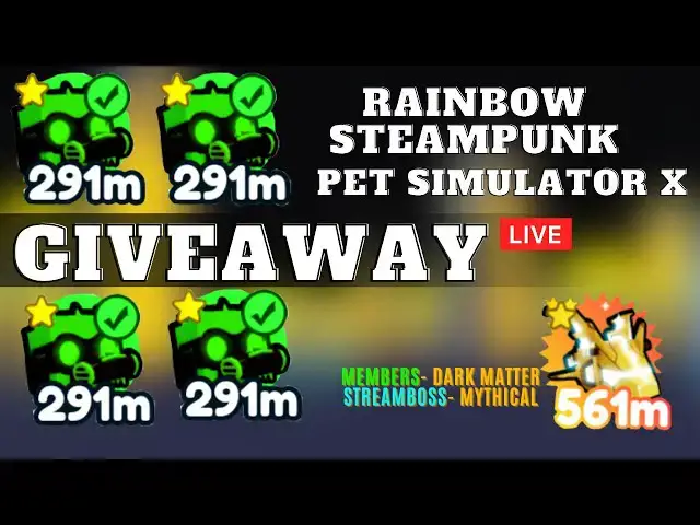 'Video thumbnail for 🔴LIVE - STEAMPUNK RAINBOW Pets Giveaway | PET Simulator X ROBLOX Owlzo LIVE'