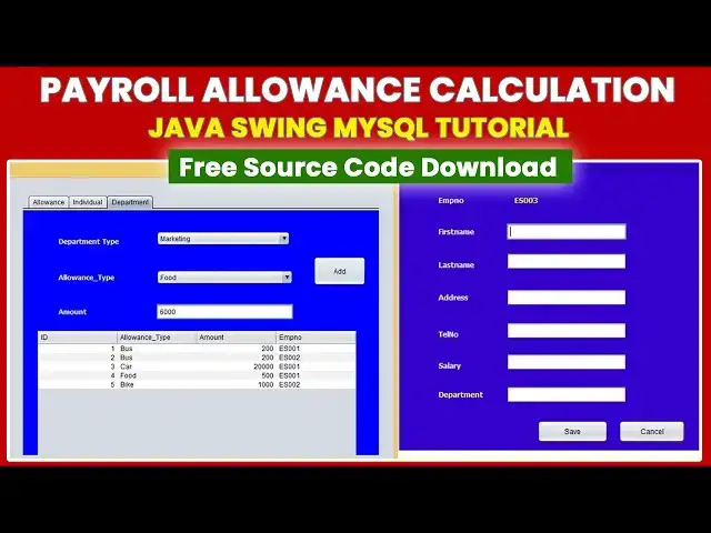 'Video thumbnail for Payroll Allowance Calculation Java Swing Mysql Tutorial | Free Source'
