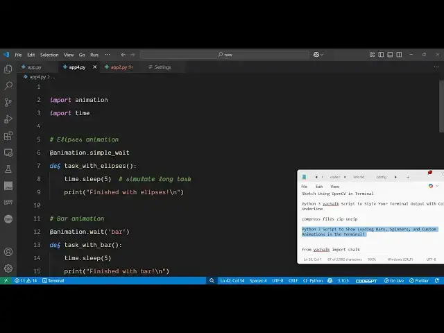 'Video thumbnail for Python 3 Script to Show Loading Bars, Spinners, and Custom Animations in the Terminal!'