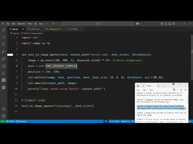 'Video thumbnail for Python 3 OpenCV Script to Export Text to PNG & JPG Image With Custom Font & Colors Using Numpy'