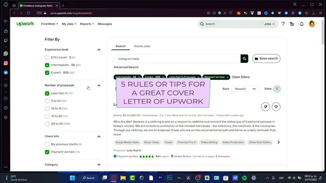 'Video thumbnail for 5 Rules For Writing Upwork Cover Letters To Get Top Level Jobs (2024)'