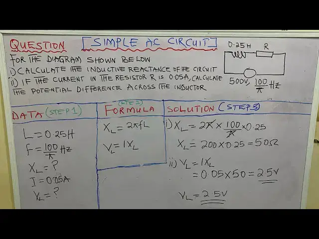 'Video thumbnail for For the diagram shown below1) calculate the inductive reactance of the circuit2) If the current'