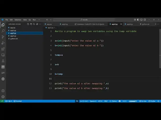 'Video thumbnail for How to Swap Two Variables Using Temp Variable in Python – GATE, Interview & Placement Practice'