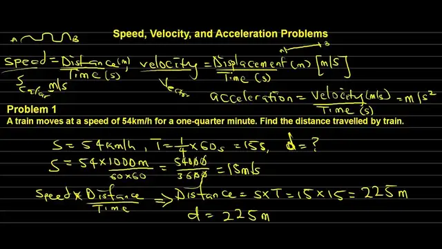 'Video thumbnail for Speed Velocity and Acceleration Solved Problems'