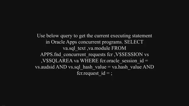 'Video thumbnail for Query to get current executing statement in Oracle concurrent program - Xlbasics'