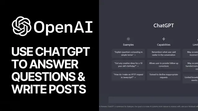 'Video thumbnail for How To Use ChatGPT To Answer Your Questions Write Text Content For Your Blog_ AI Guide 🤖'