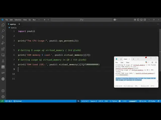 'Video thumbnail for Python 3 System Monitoring Script to Find CPU & RAM Usage of System in Terminal'
