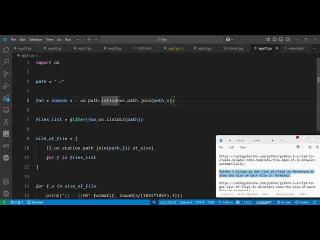 'Video thumbnail for Python 3 Script to Get List of Files in Directory & Show the Size of Each File in Terminal'