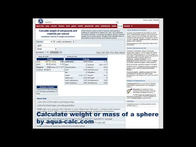 'Video thumbnail for Aqua-Calc.com: Calculate mass or weight of a sphere'