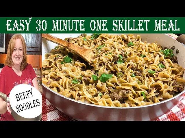 'Video thumbnail for ONE SKILLET BEEFY NOODLES | 30 Minute Easy Homemade Hamburger Helper'