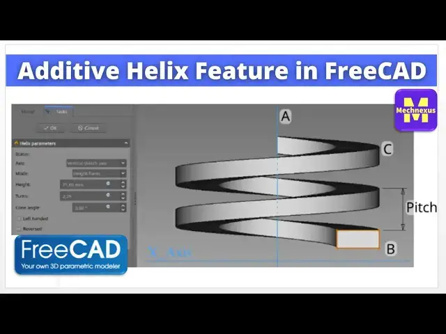 'Video thumbnail for Additive Helix Feature in FreeCAD | FreeCAD Beginner Tutorial | Mechnexus |'