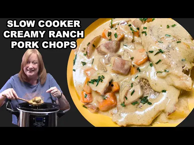 'Video thumbnail for Slow Cooker CREAMY RANCH PORK CHOPS & Potatoes in the Crockpot'