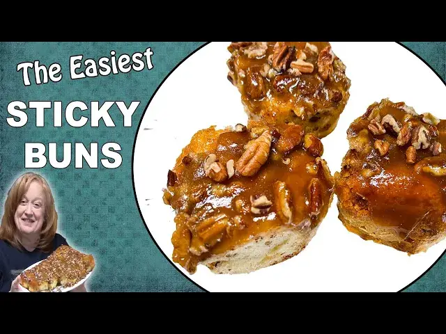 'Video thumbnail for 5 Ingredient STICKY BUNS using only canned Cinnamon Roll Dough'
