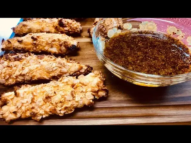 'Video thumbnail for CHICKEN TENDERS | BAKED, SWEET, AND CRUNCHY | DIPPING SAUCE'