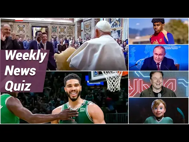 'Video thumbnail for ๐ Breaking News Quiz: Pope Meets Comedians, NBA Record & More! | June 21, 2024 ๐'