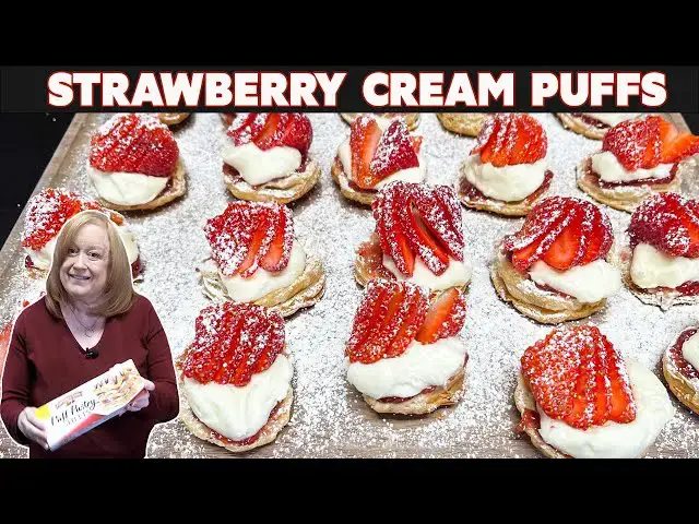 'Video thumbnail for STRAWBERRY CREAM PUFFS using Puff Pastry FOR Valentine's Day Dessert'