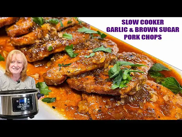 'Video thumbnail for Slow Cooker GARLIC & BROWN SUGAR PORK CHOPS'