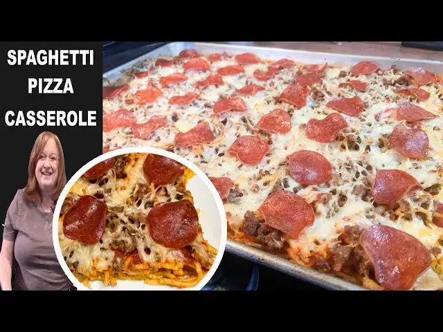 'Video thumbnail for SPAGHETTI PIZZA CASSEROLE, A delicious Weeknight Dinner Idea'