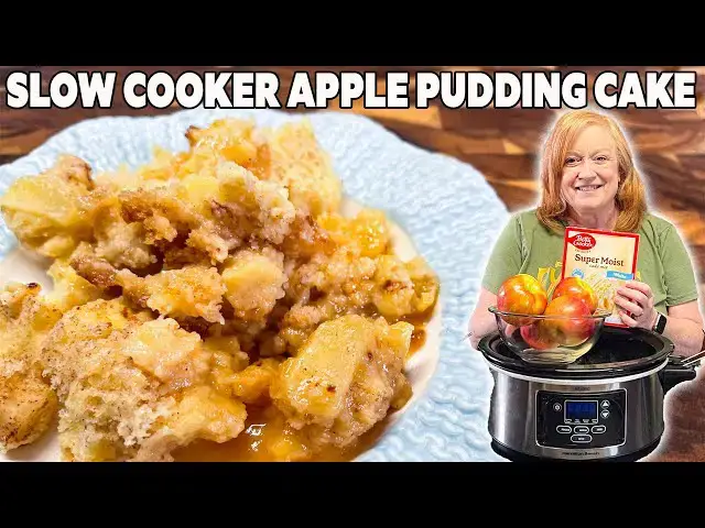 'Video thumbnail for SLOW COOKER APPLE PUDDING CAKE Made easy with box cake mix'