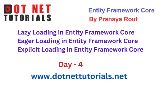 'Video thumbnail for Lazy vs. Eager vs. Explicit Loading in EF Core | Day 4 | By Pranaya Rout | Dot Net Core Tutorials'