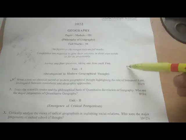 'Video thumbnail for GEOGRAPHICAL THOUGHT 2022 QUESTION PAPER DISCUSSION CU PG MSC 1ST SEMESTER'