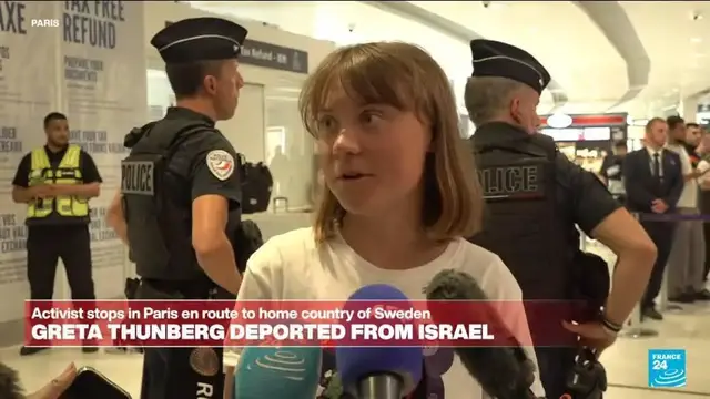 'Video thumbnail for Greta Thunberg speaks to France 24 after her deportation from Israel'