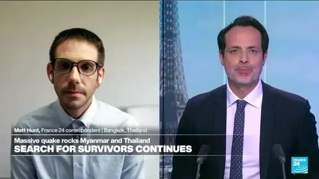 'Video thumbnail for Search for survivors continues in Myanmar after 7.7 magnitude earthquake'