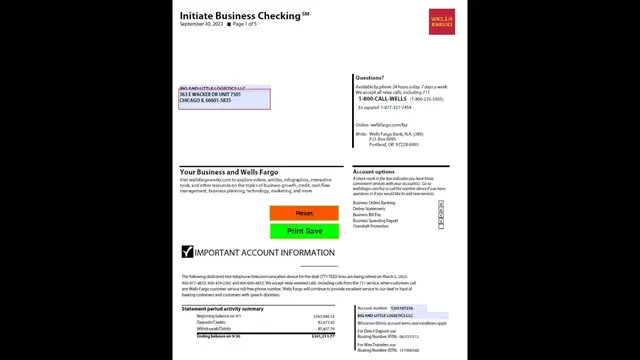 'Video thumbnail for 3 Months Wells Fargo Bank Statement Template (July, August, September 2023) Business'