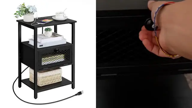 'Video thumbnail for OYEAL Black Nightstand with Charging Station Review'