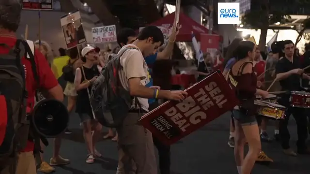 'Video thumbnail for Rally held in Tel Aviv to call for the release of the remaining hostages held in Gaza'