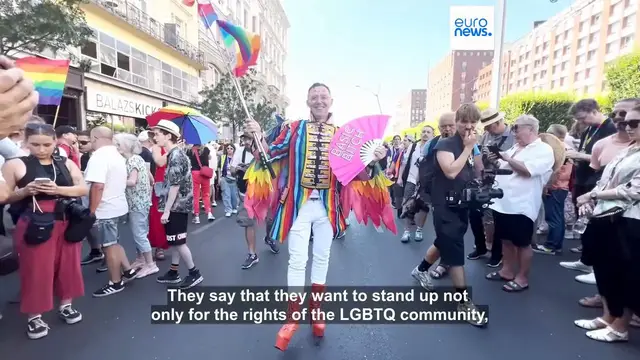 'Video thumbnail for Tens of thousands gather to mark 30th anniversary of Budapest Pride despite Orban ban'