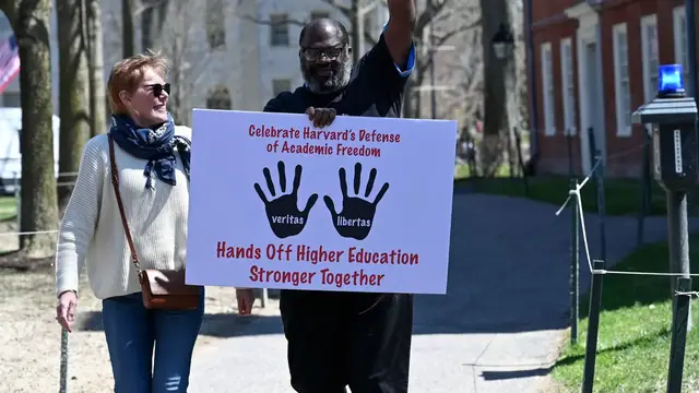 'Video thumbnail for Harvard protests Trump's threats to international students and tax-exempt status'
