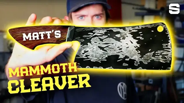 'Video thumbnail for Will Stelter: forging a damascus cleaver with mammoth ivory - complete process'