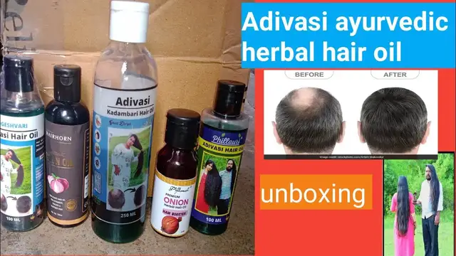 'Video thumbnail for Adivasi ayurvedic herbal hair oil review unboxing video for men and women'