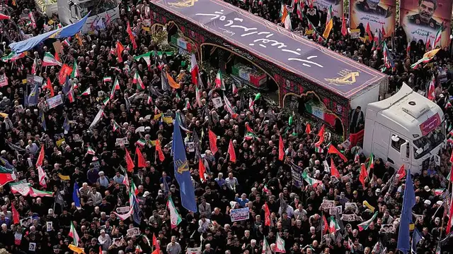 'Video thumbnail for Iran: Hundreds of thousands mourn top military figures, civilians killed by Israel'